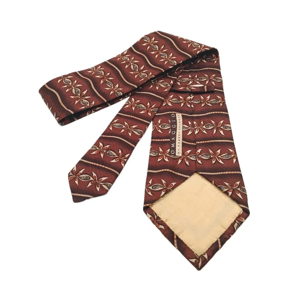 Omaggio By Robert Talbott Silk Tie Mens 59.5” Brown Blue Floral Boho Luxury Wide